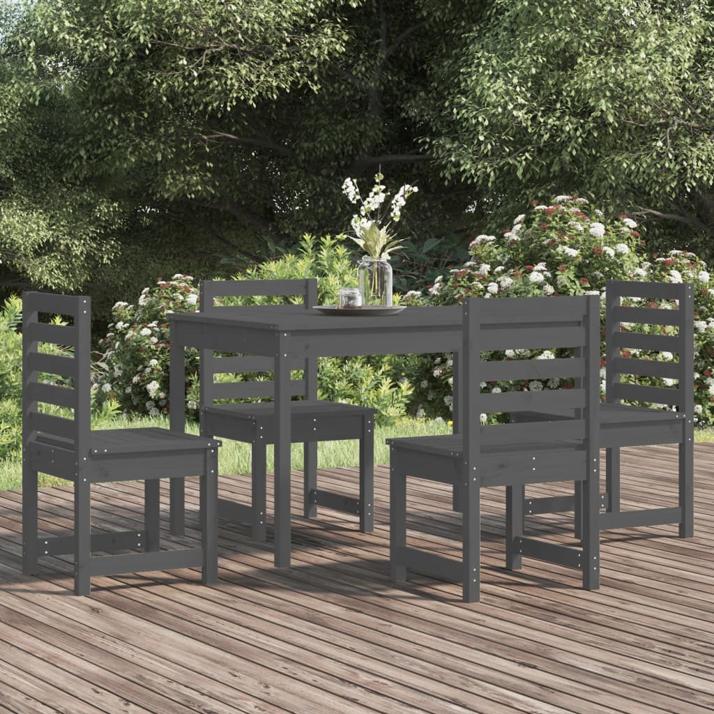 Berkfield 5 Piece Garden Dining Set Grey Solid Wood Pine
