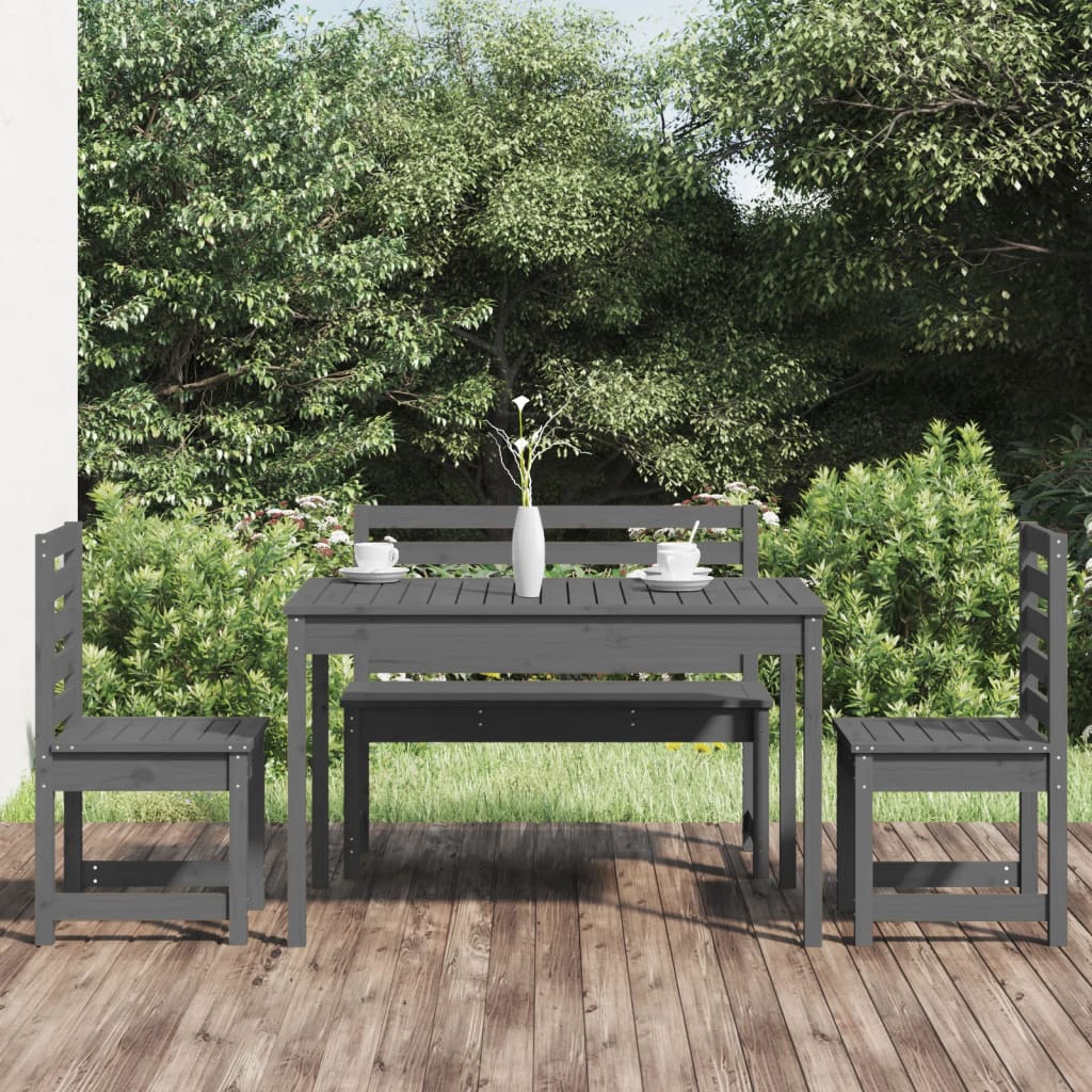 Berkfield 4 Piece Garden Dining Set Grey Solid Wood Pine