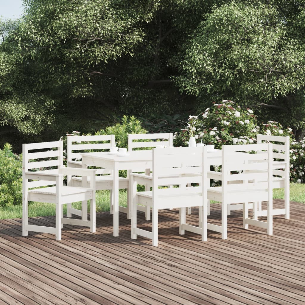 Berkfield 7 Piece Garden Dining Set White Solid Wood Pine