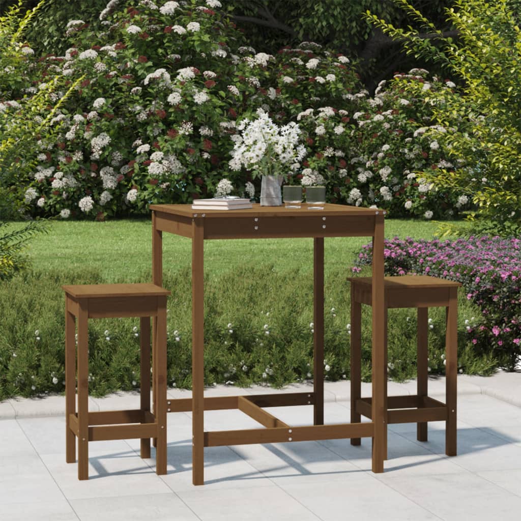 Berkfield 3 Piece Garden Bar Set Honey Brown Solid Wood Pine