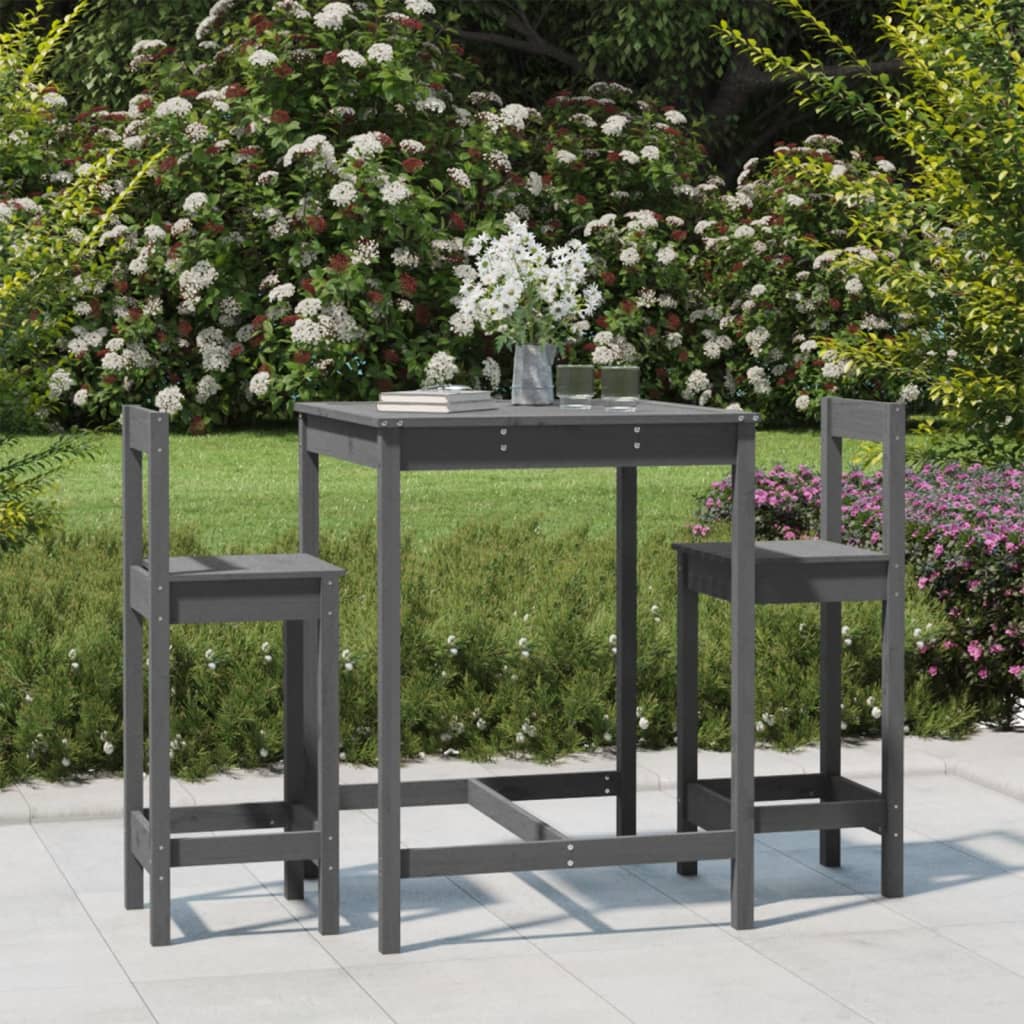 Berkfield 3 Piece Garden Bar Set Grey Solid Wood Pine