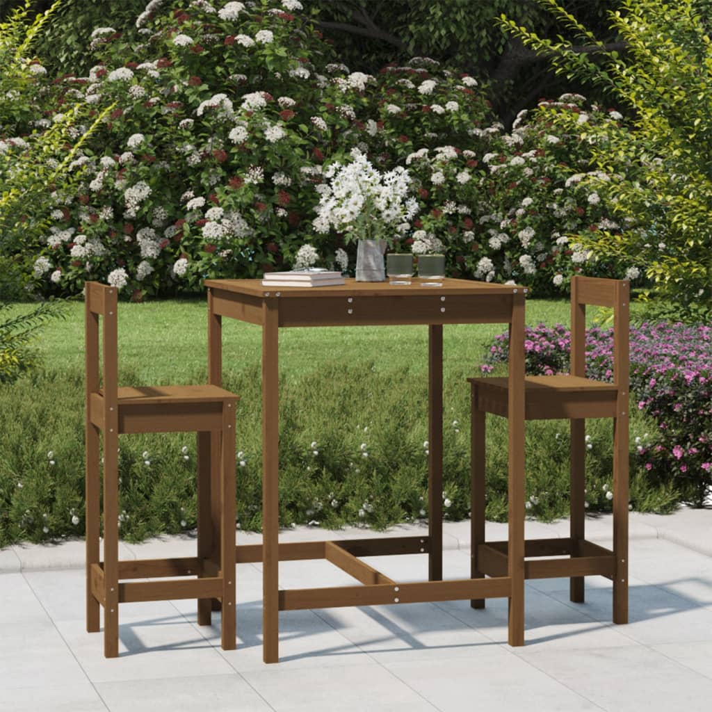 Berkfield 3 Piece Garden Bar Set Honey Brown Solid Wood Pine