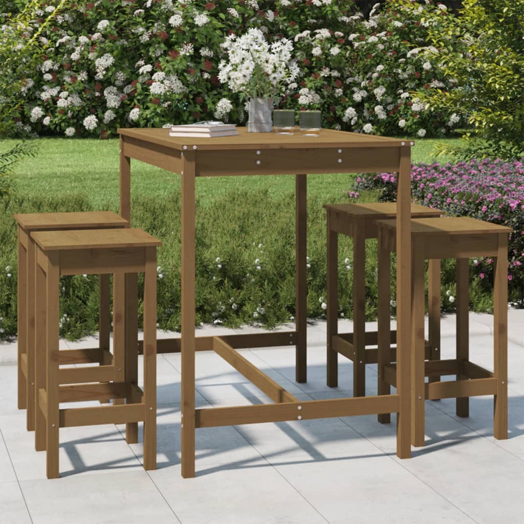 Berkfield 5 Piece Garden Bar Set Honey Brown Solid Wood Pine