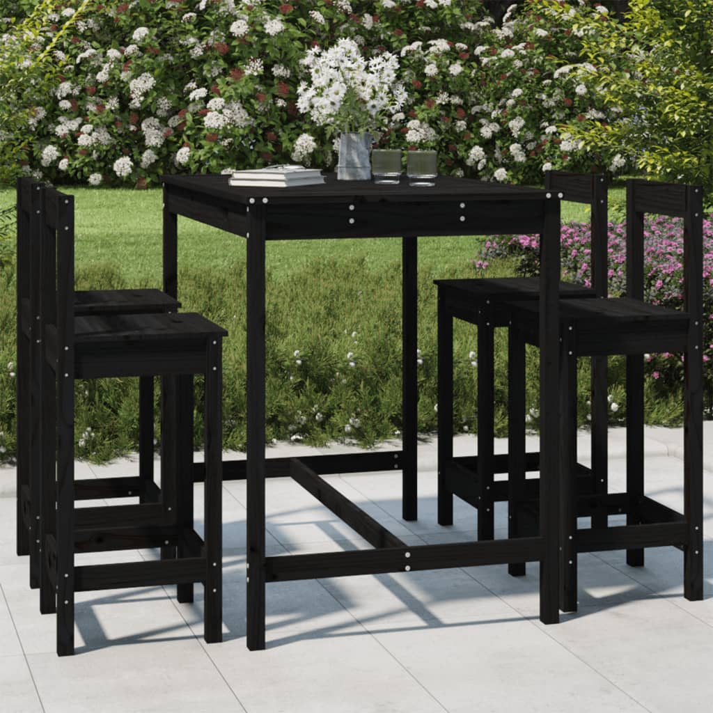 Berkfield 5 Piece Garden Bar Set Black Solid Wood Pine