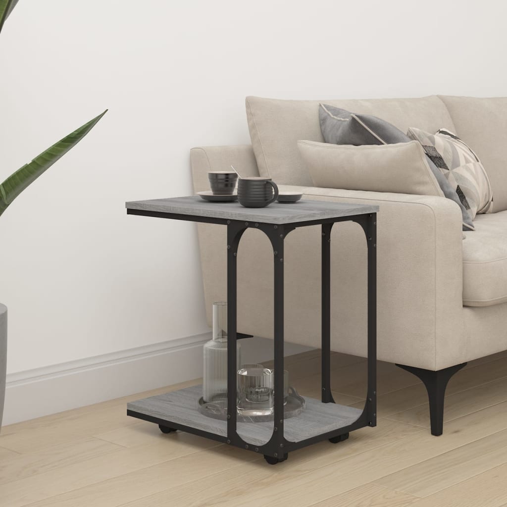 Berkfield Side Table with Wheels Grey Sonoma 50x35x55.5cm Engineered Wood