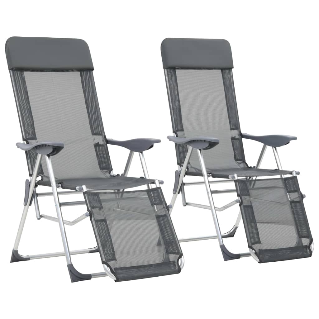 Berkfield Folding Camping Chairs with Footrests 2 pcs Grey Textilene