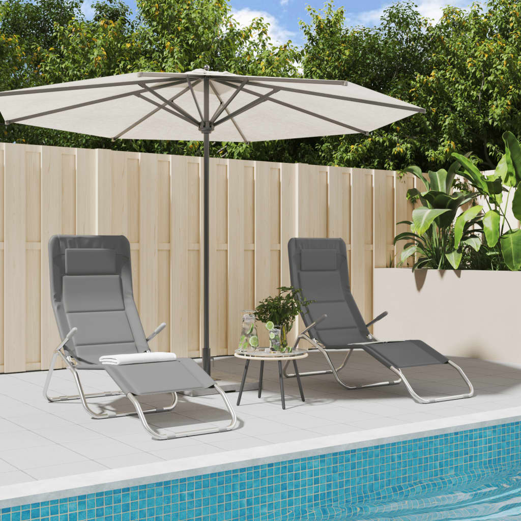 Berkfield Folding Sun Loungers 2 pcs Grey Textilene&Powder-coated Steel