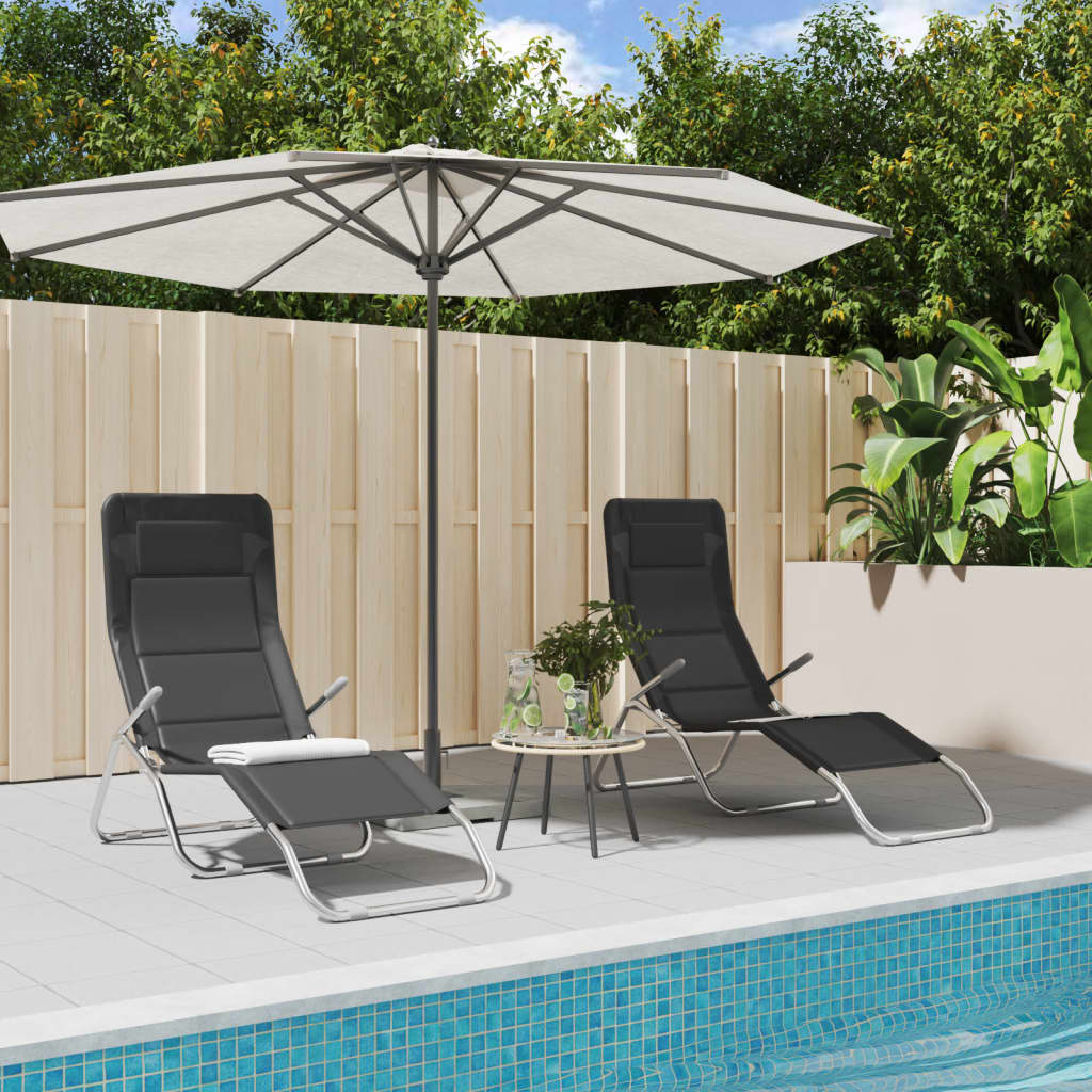 Berkfield Folding Sun Loungers 2 pcs Black Textilene&Powder-coated Steel