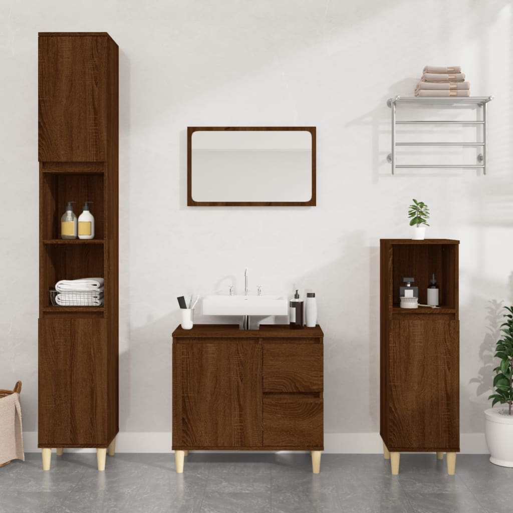 Berkfield Bathroom Cabinet Brown Oak 30x30x190 cm Engineered Wood