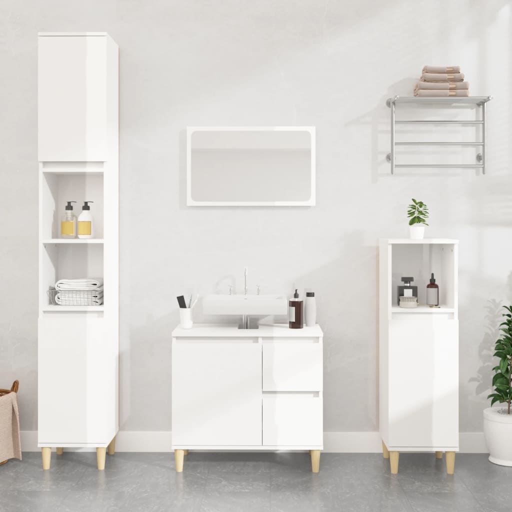 Berkfield Bathroom Cabinet High Gloss White 65x33x60 cm Engineered Wood