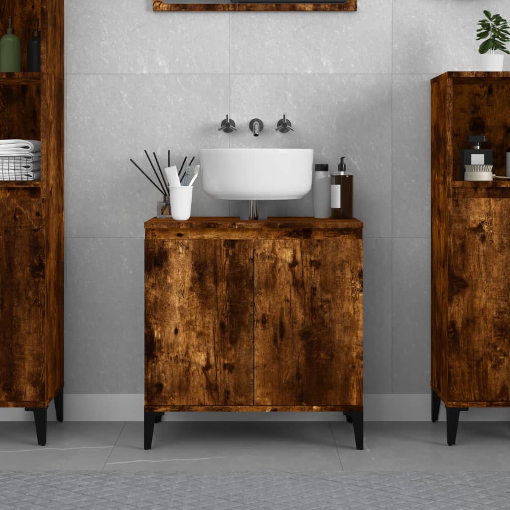 Berkfield Sink Cabinet Smoked Oak 58x33x60 cm Engineered Wood