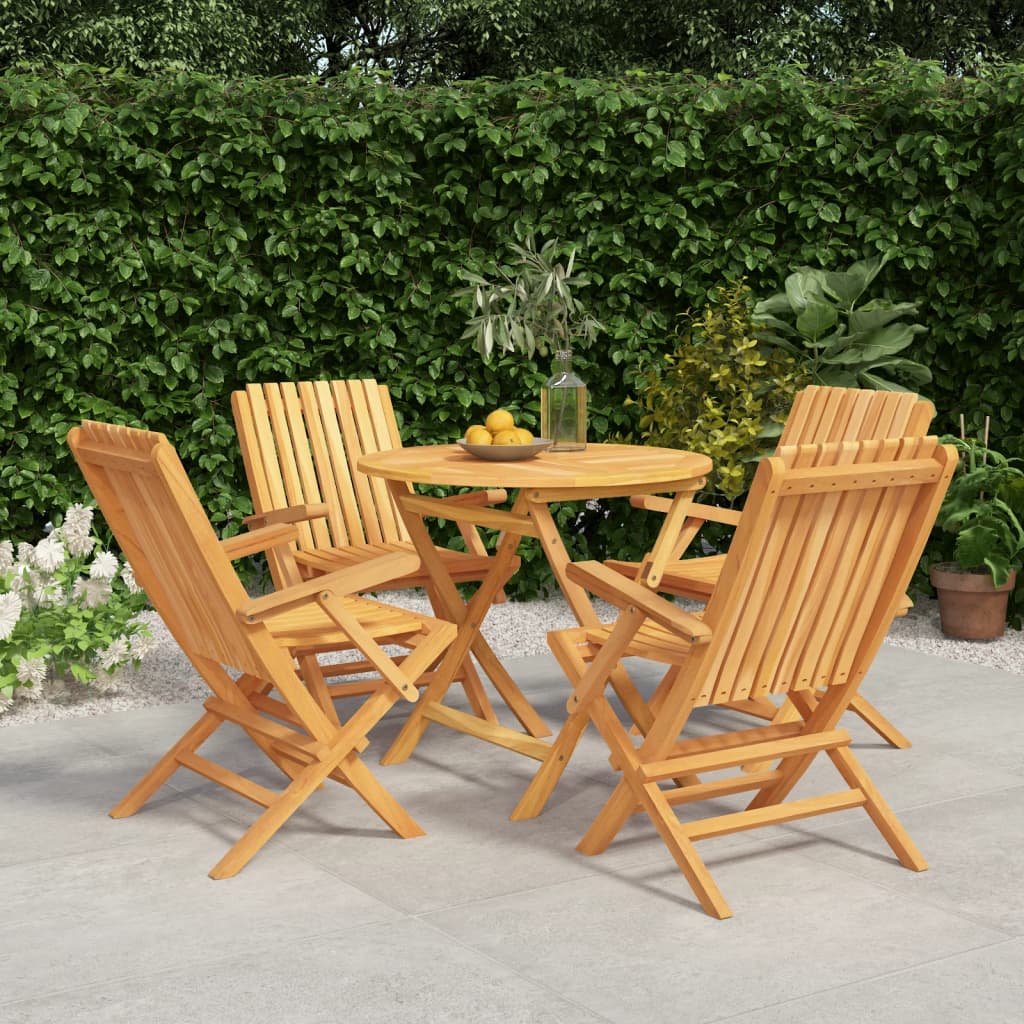 Berkfield 5 Piece Garden Dining Set Solid Wood Teak