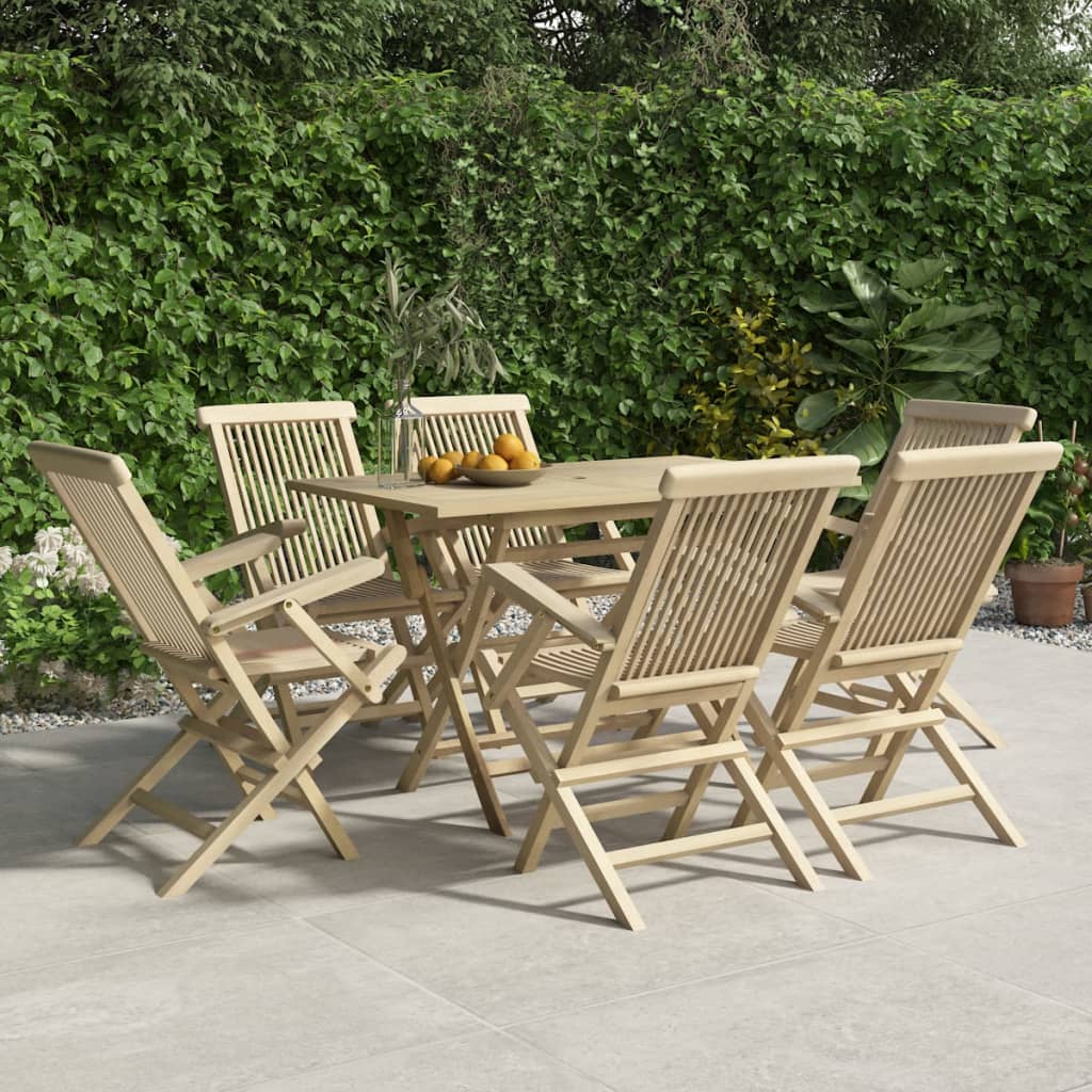 Berkfield 7 Piece Garden Dining Set Grey Solid Wood Teak