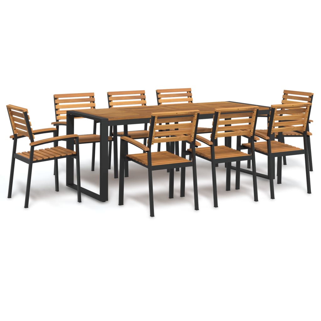 Berkfield 9 Piece Garden Dining Set Solid Wood Acacia and Metal