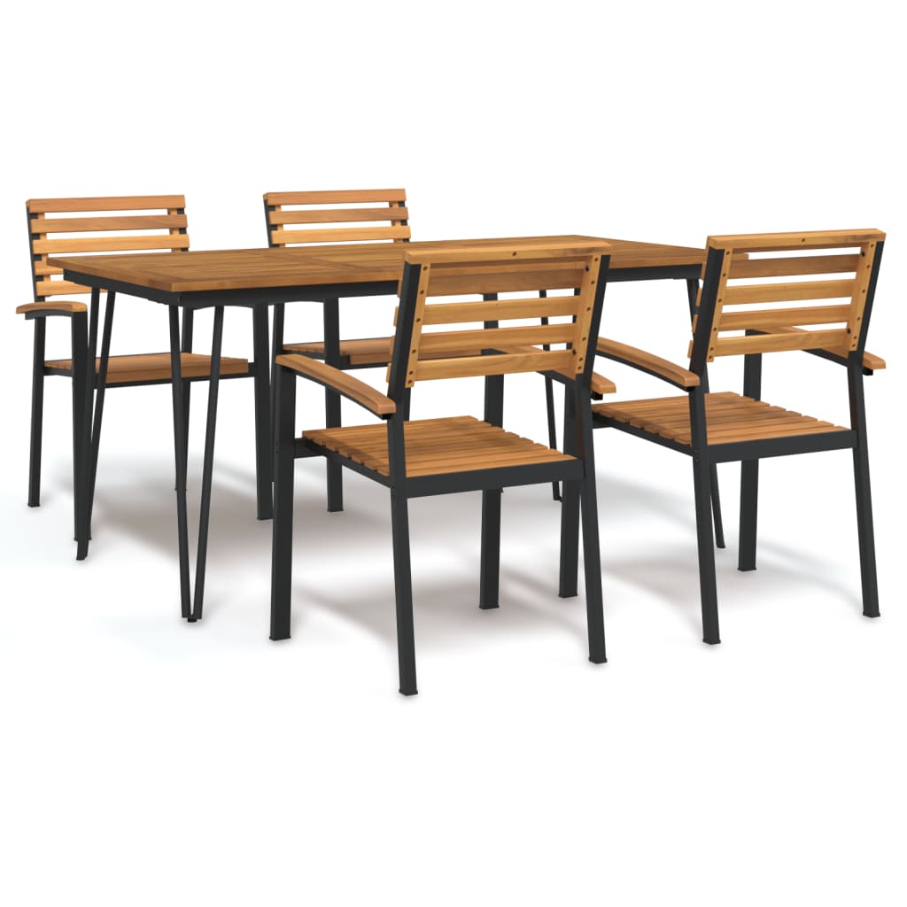 Berkfield 5 Piece Garden Dining Set Solid Wood Acacia and Metal