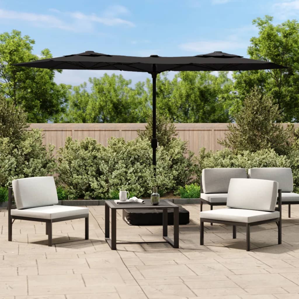 Berkfield Double-Head Parasol with LEDs Black 316x240 cm