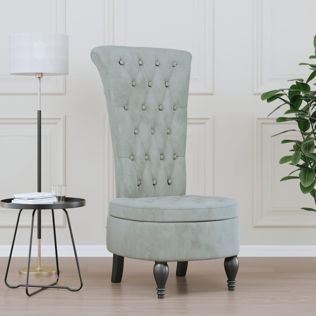 Berkfield High Back Chair Light Grey Velvet Button Design