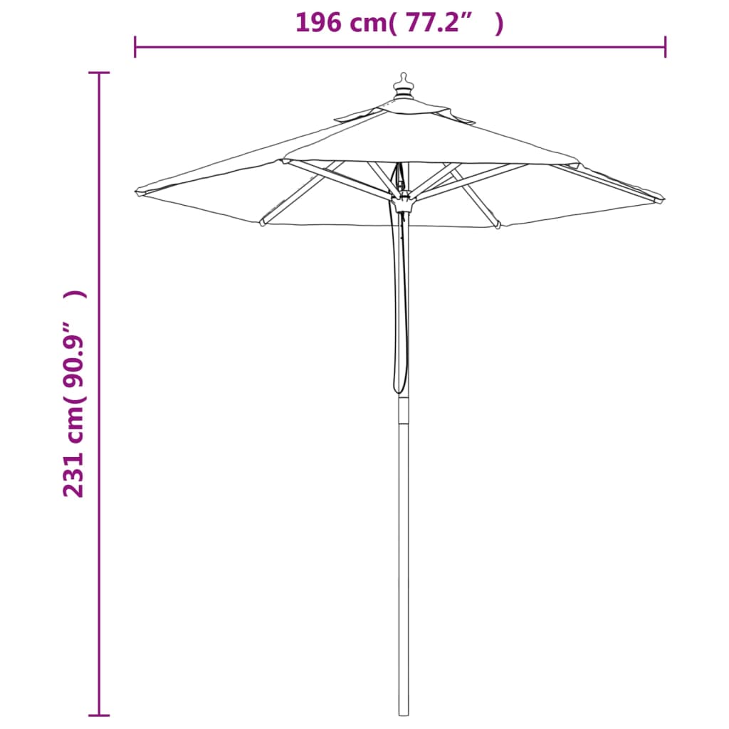 Berkfield Garden Parasol with Wooden Pole Black 196x231 cm