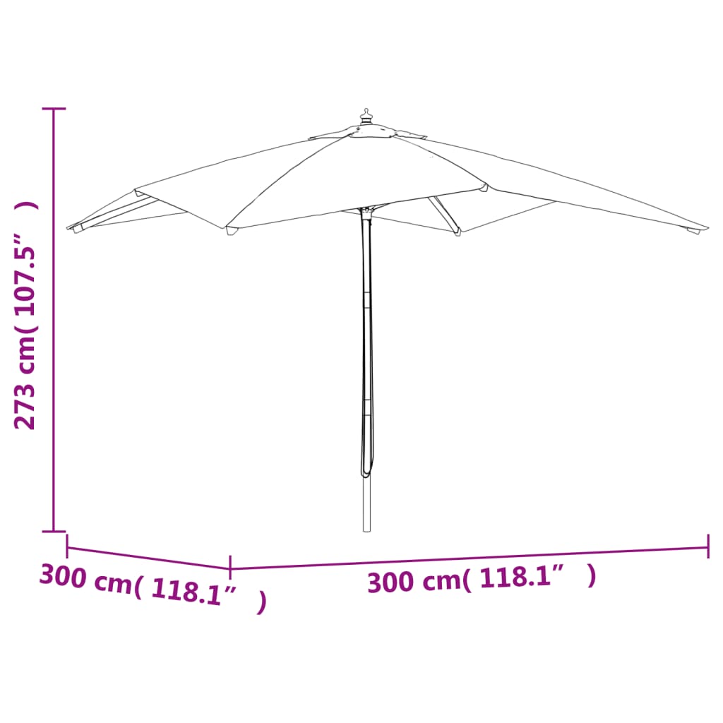Berkfield Garden Parasol with Wooden Pole Green 300x300x273 cm