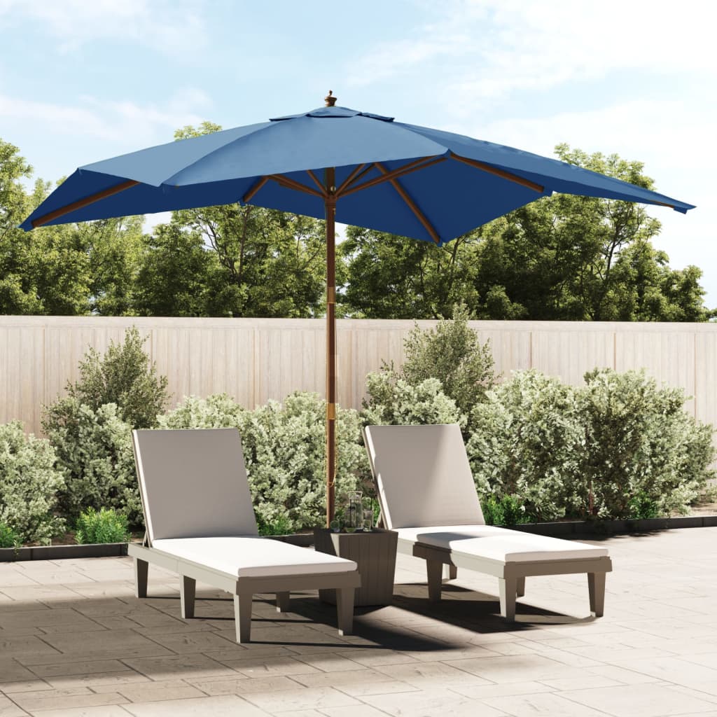 Berkfield Garden Parasol with Wooden Pole Azure Blue 300x300x273 cm