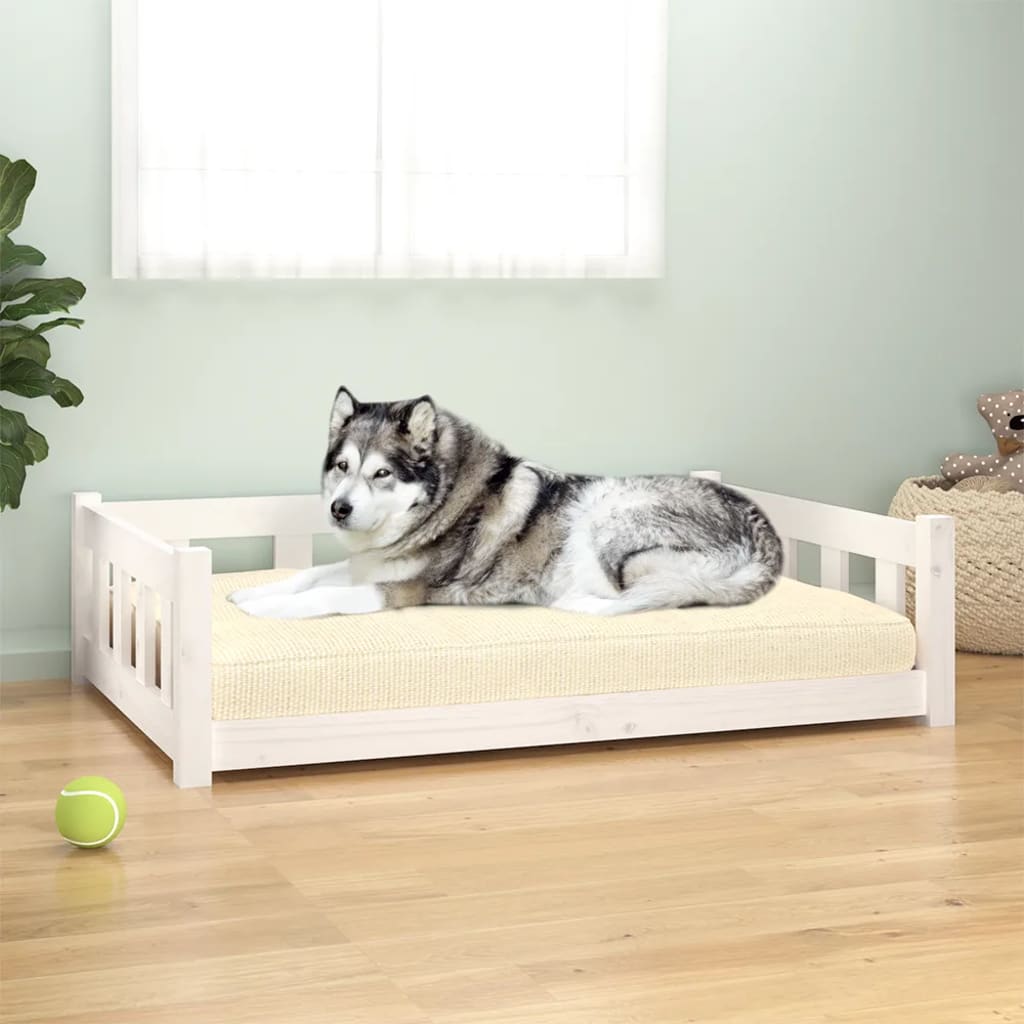 Berkfield Dog Bed White 105.5x75.5x28 cm Solid Wood Pine