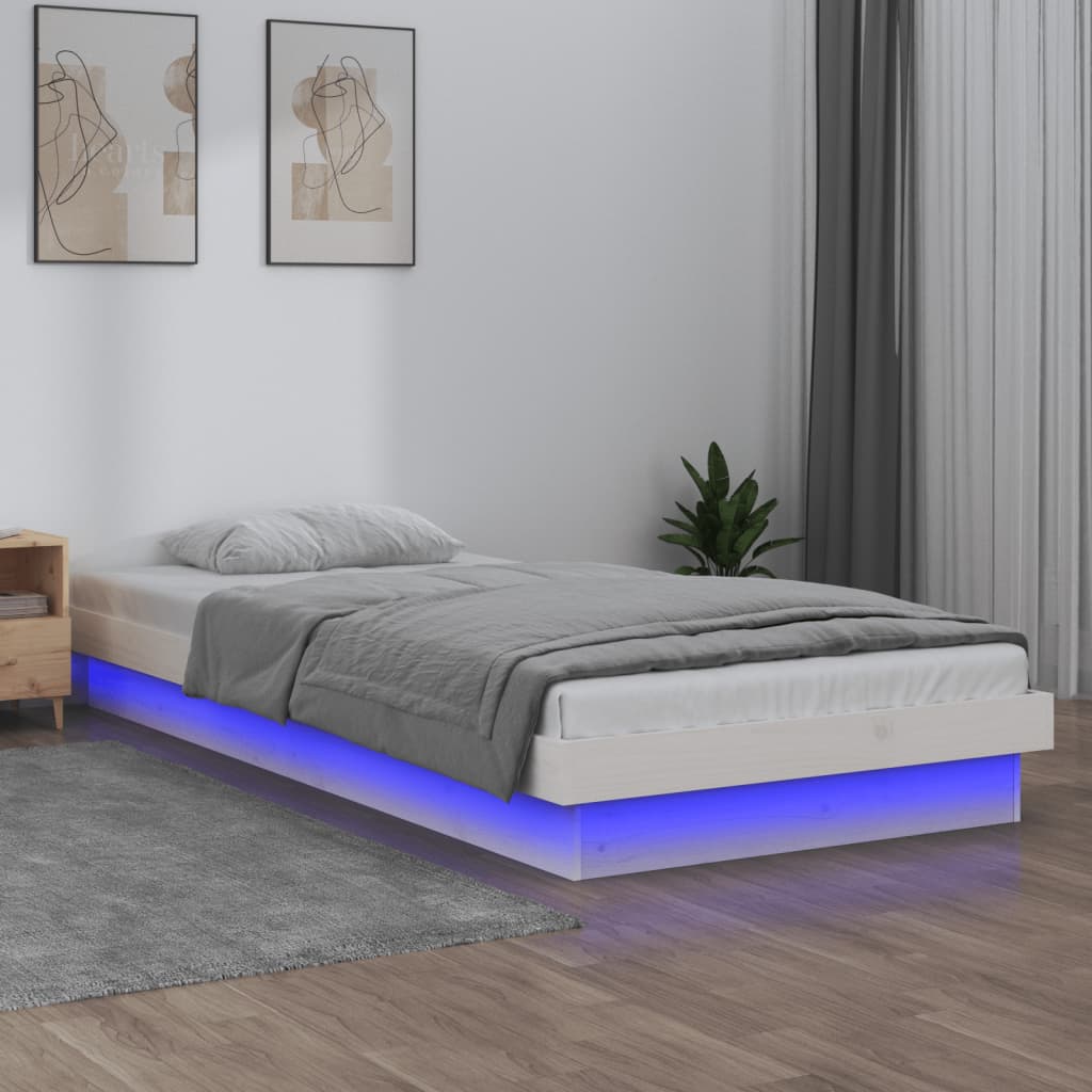 Berkfield LED Bed Frame White 90x200 cm Solid Wood