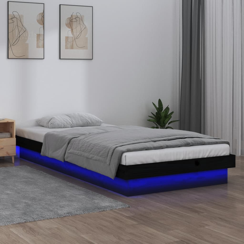 Berkfield LED Bed Frame Black 90x190 cm Single Solid Wood