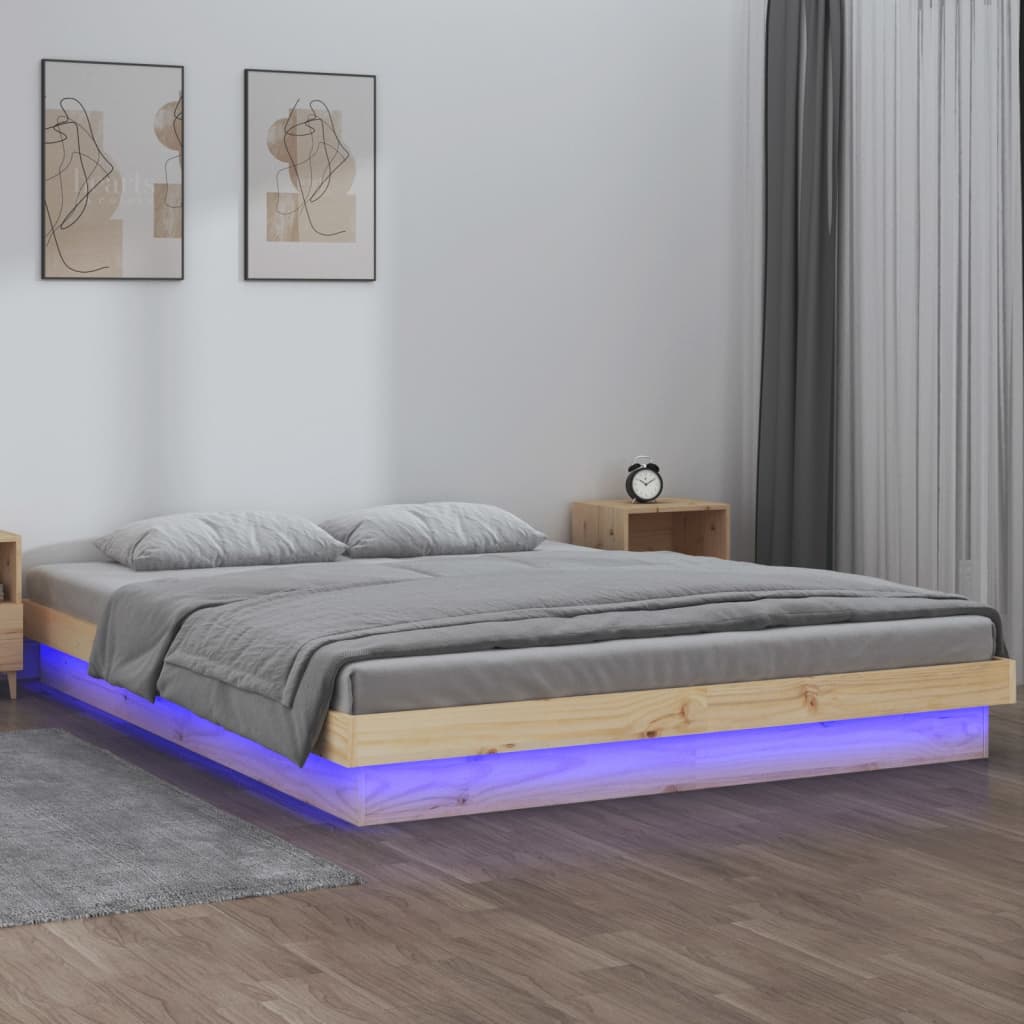 Berkfield LED Bed Frame 135x190 cm Double Solid Wood