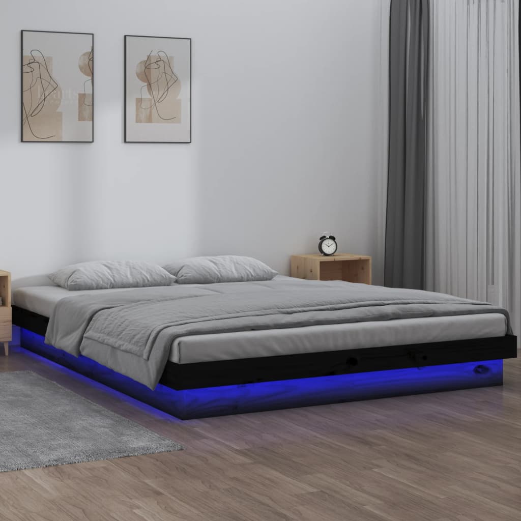 Berkfield LED Bed Frame Black 140x190 cm Solid Wood