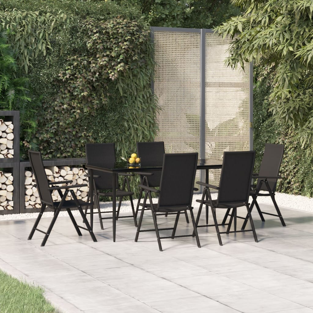 Berkfield 7 Piece Garden Dining Set Black Poly Rattan