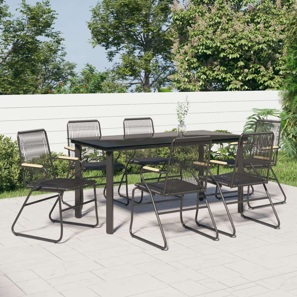 Berkfield 7 Piece Garden Dining Set Black PVC Rattan