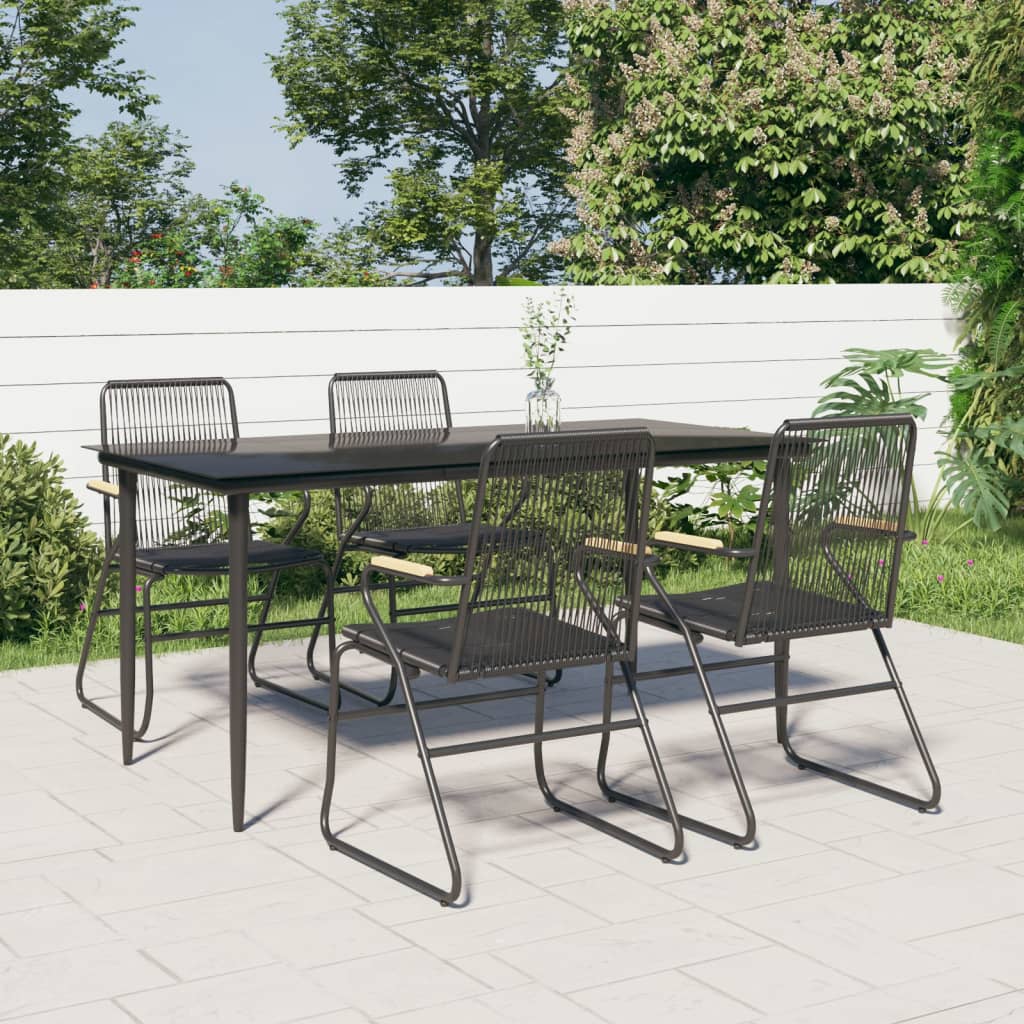 Berkfield 5 Piece Garden Dining Set Black PVC Rattan