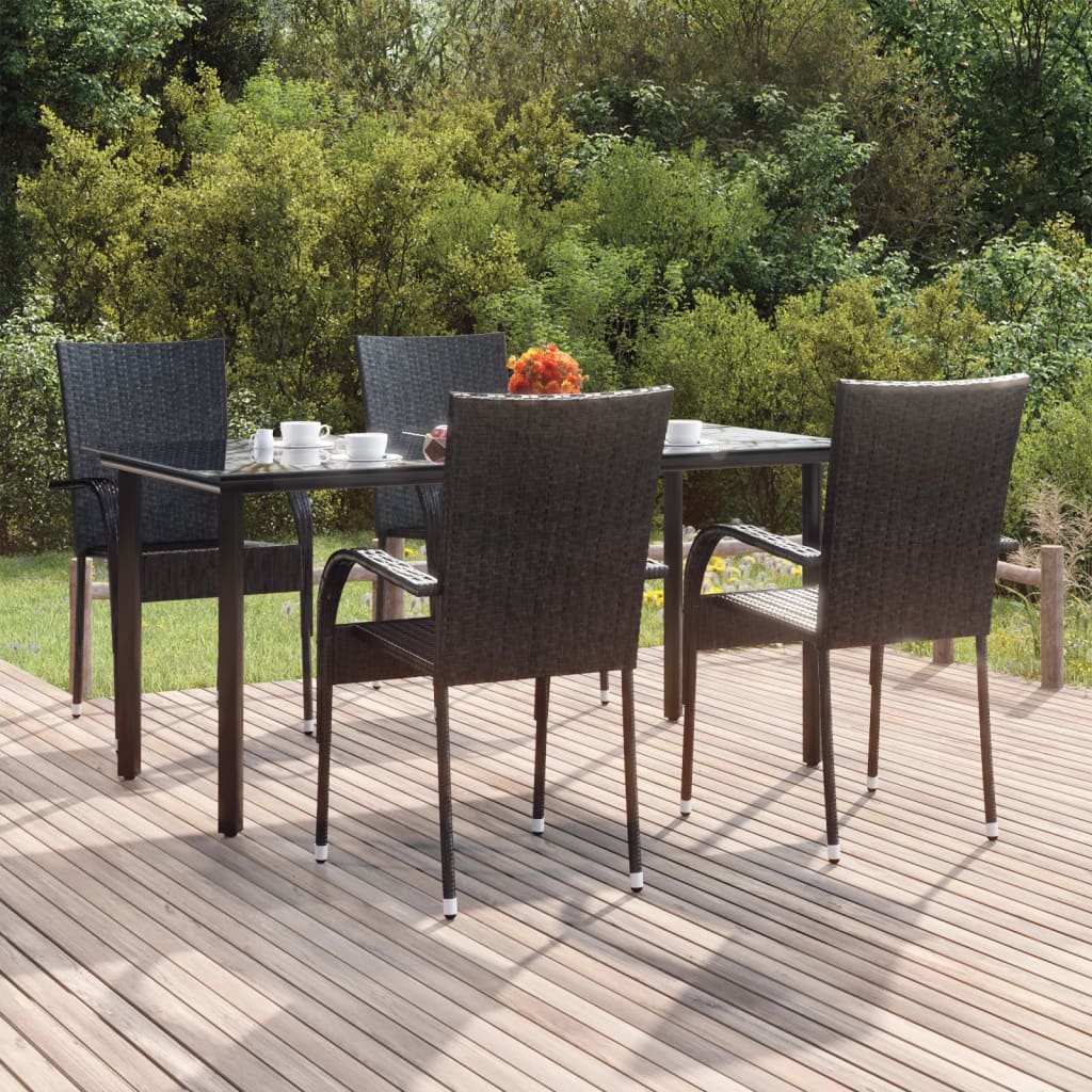 Berkfield 5 Piece Garden Dining Set Black Poly Rattan