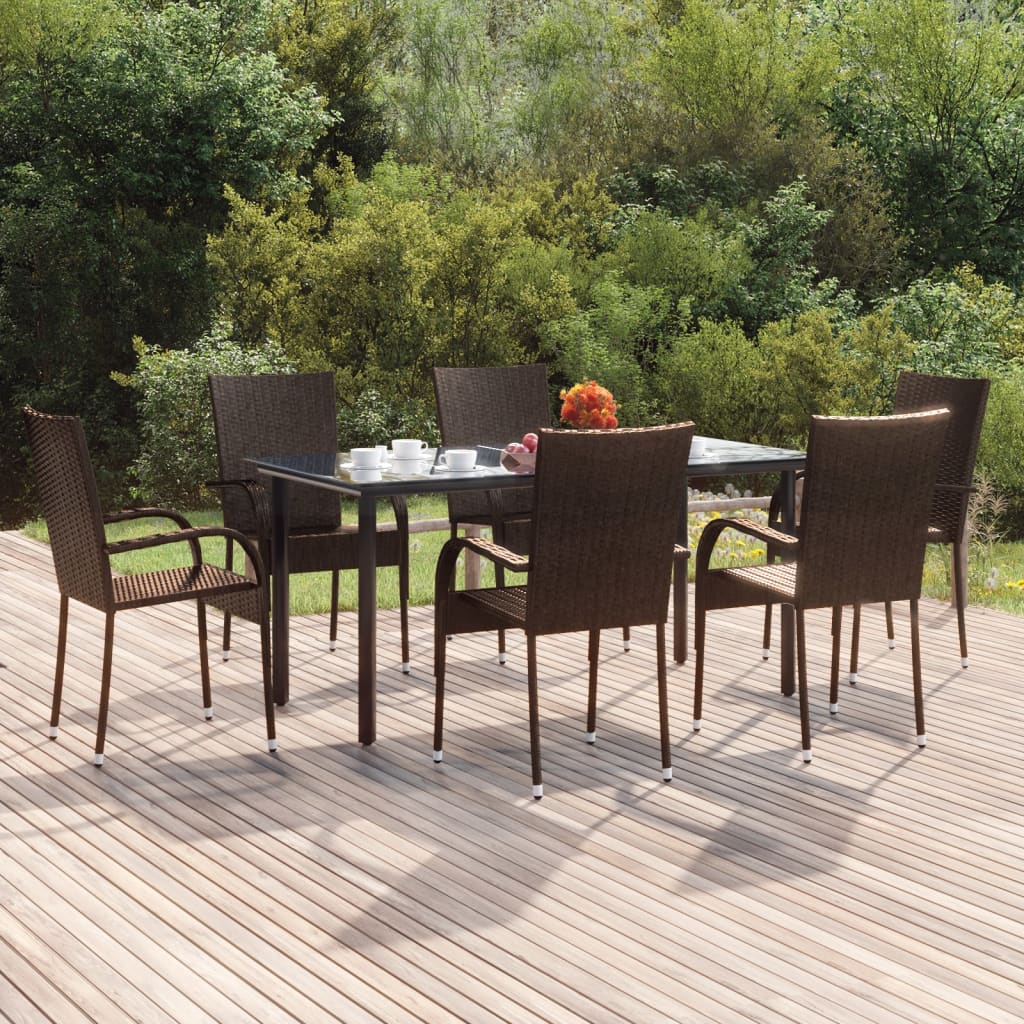 Berkfield 7 Piece Garden Dining Set Brown Poly Rattan