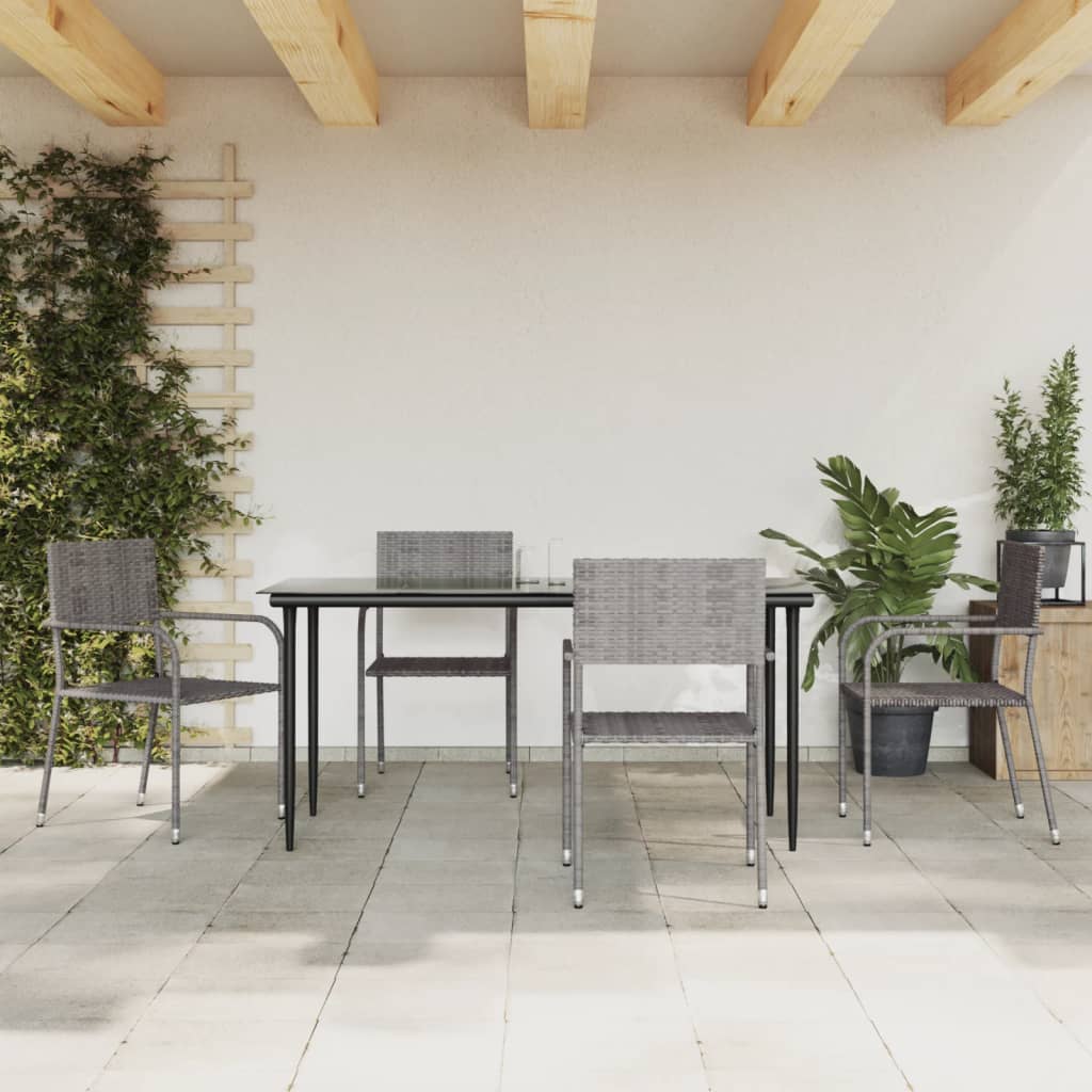 Berkfield 5 Piece Garden Dining Set Grey Poly Rattan