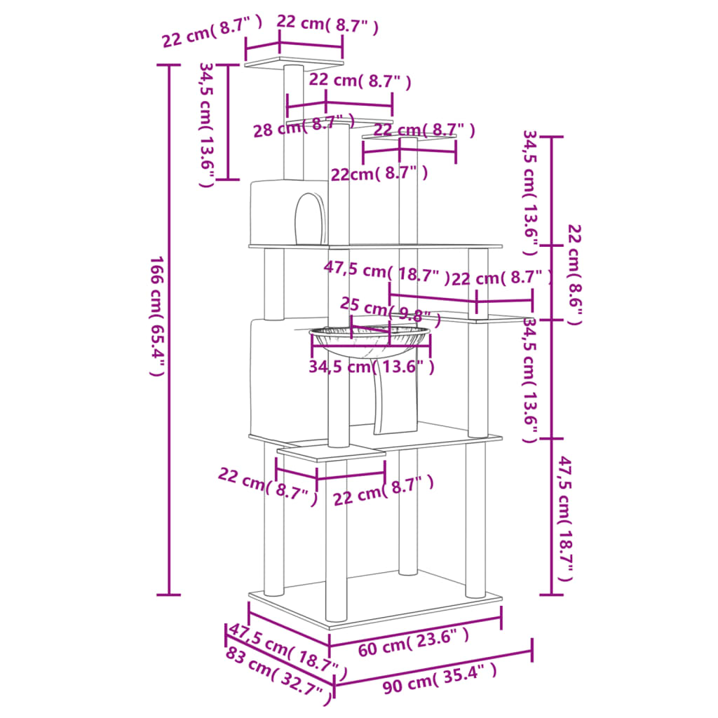 Berkfield Cat Tree with Sisal Scratching Posts Light Grey 166 cm