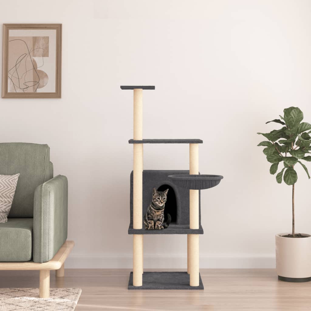 Berkfield Cat Tree with Sisal Scratching Posts Dark Grey 132 cm