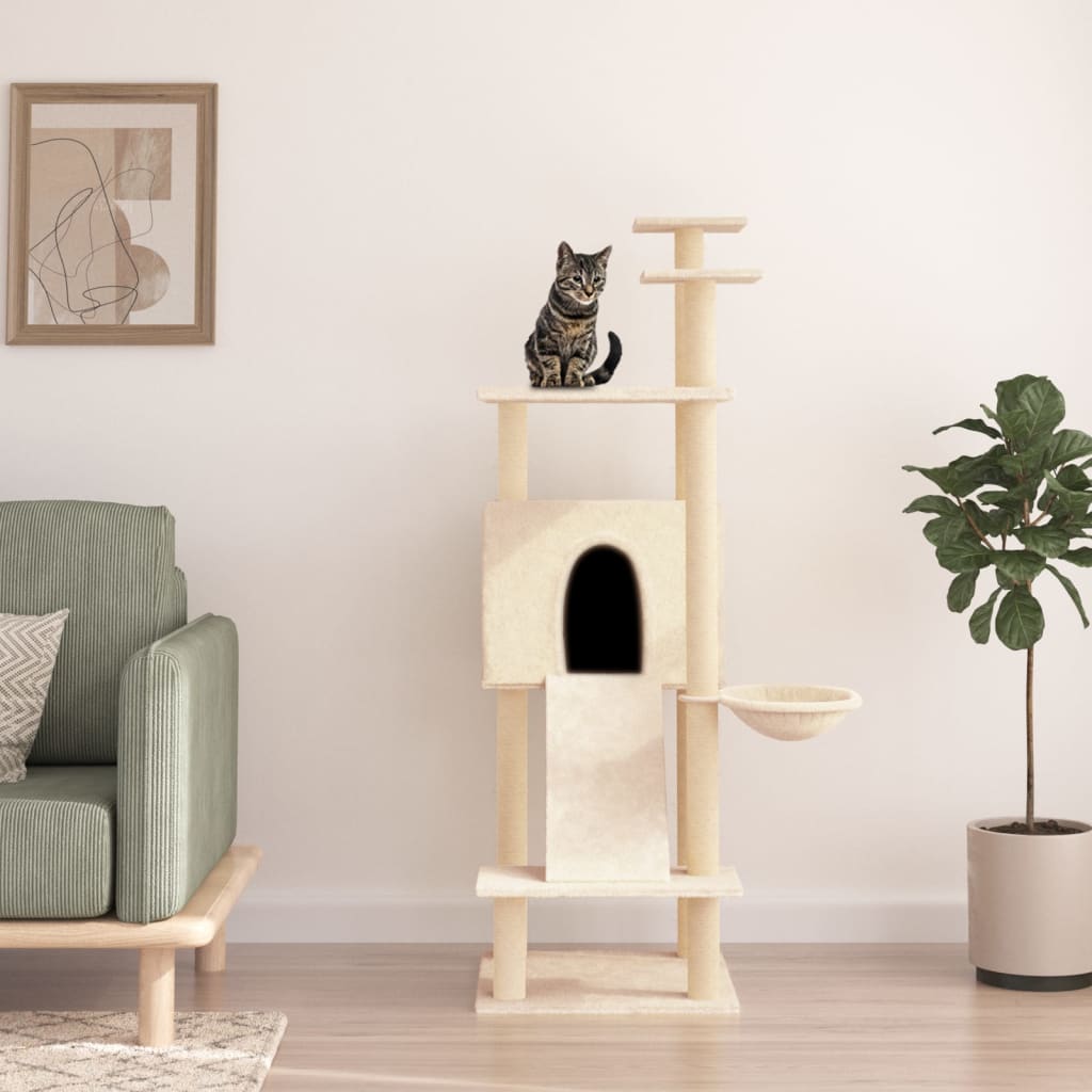 Berkfield Cat Tree with Sisal Scratching Posts Cream 153 cm
