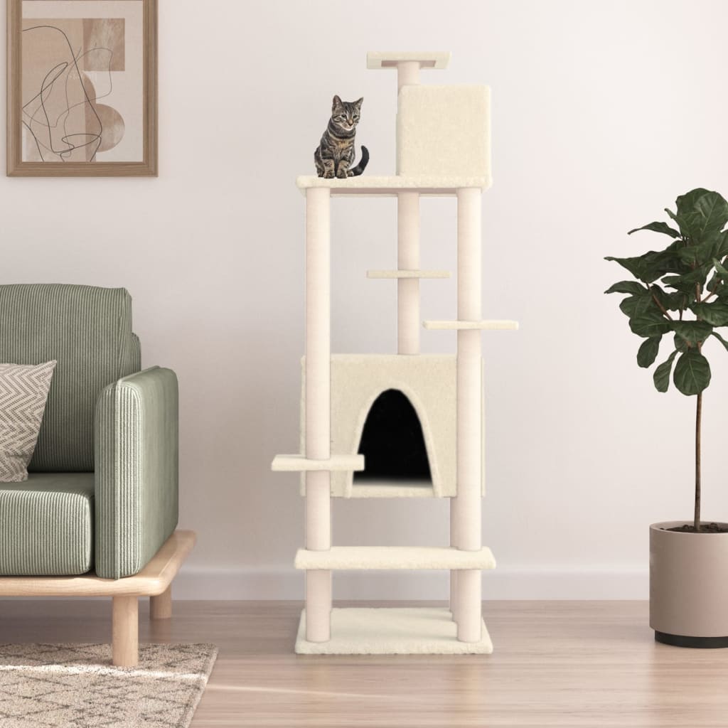Berkfield Cat Tree with Sisal Scratching Posts Cream 154 cm