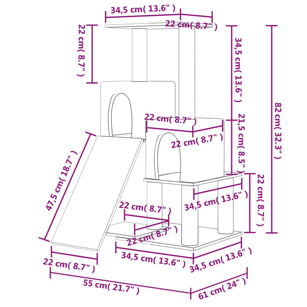 Berkfield Cat Tree with Sisal Scratching Posts Dark Grey 82 cm