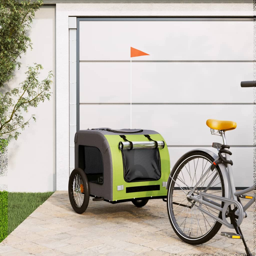 Berkfield Dog Bike Trailer Green and Grey Oxford Fabric&Iron