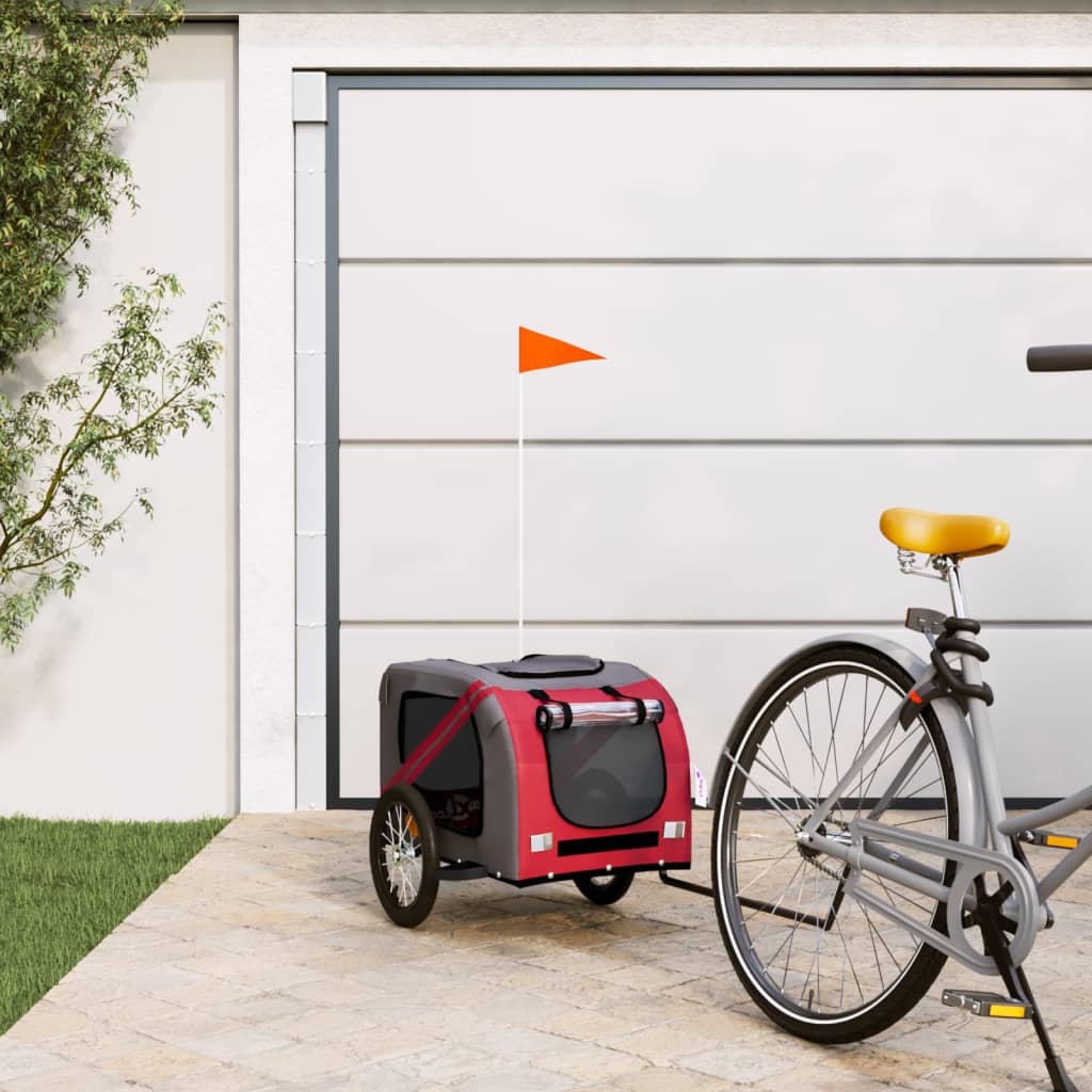 Berkfield Dog Bike Trailer Red and Grey Oxford Fabric and Iron