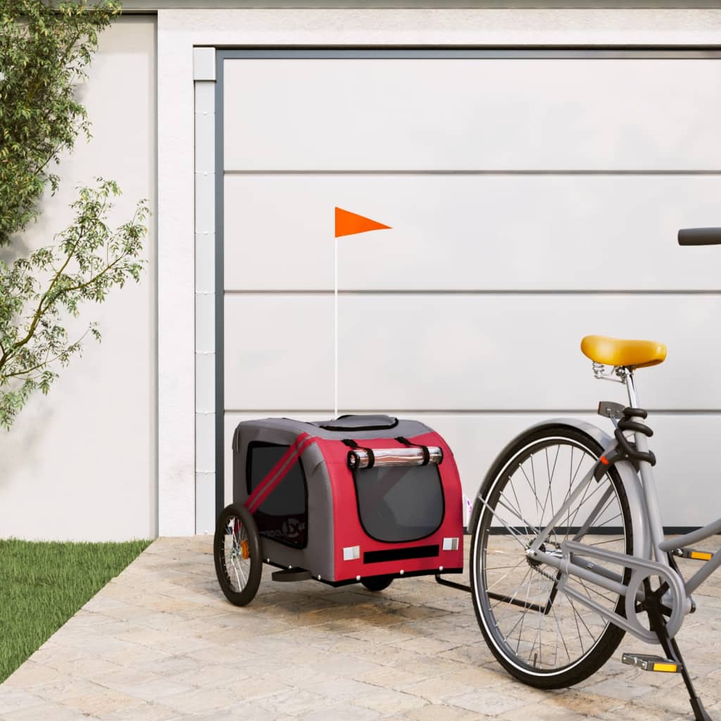 Berkfield Dog Bike Trailer Red and Grey Oxford Fabric and Iron