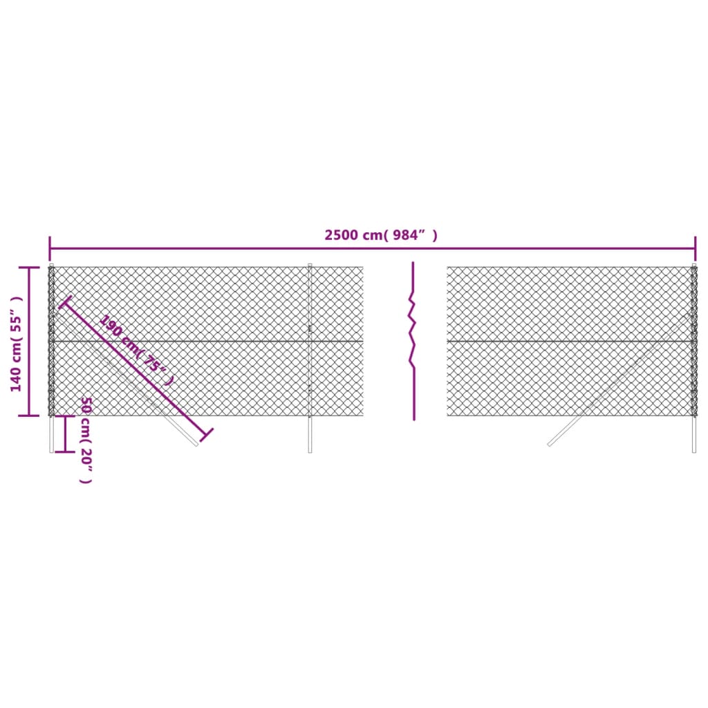 Berkfield Chain Link Fence Green 1.4x25 m
