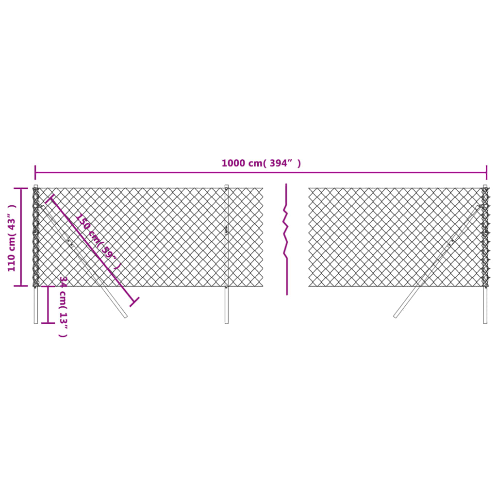 Berkfield Chain Link Fence Silver 1.1x10 m