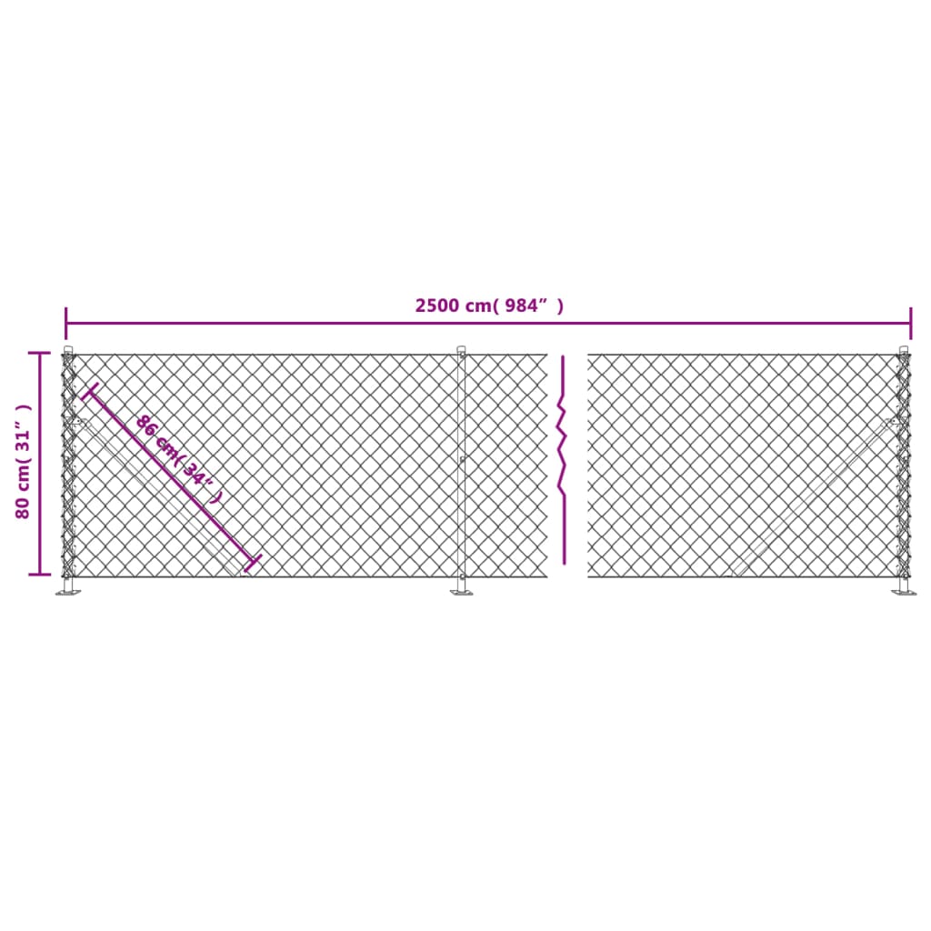 Berkfield Chain Link Fence with Flange Silver 0.8x25 m