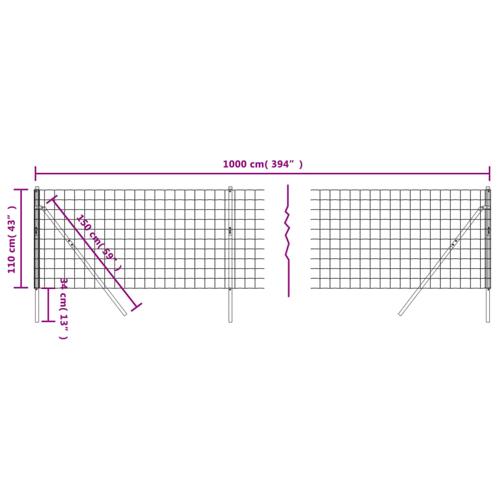 Berkfield Wire Mesh Fence Green 1.1x10 m Galvanised Steel