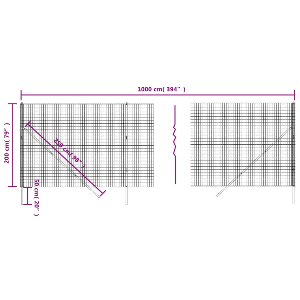 Berkfield Wire Mesh Fence Anthracite 2x10 m Galvanised Steel