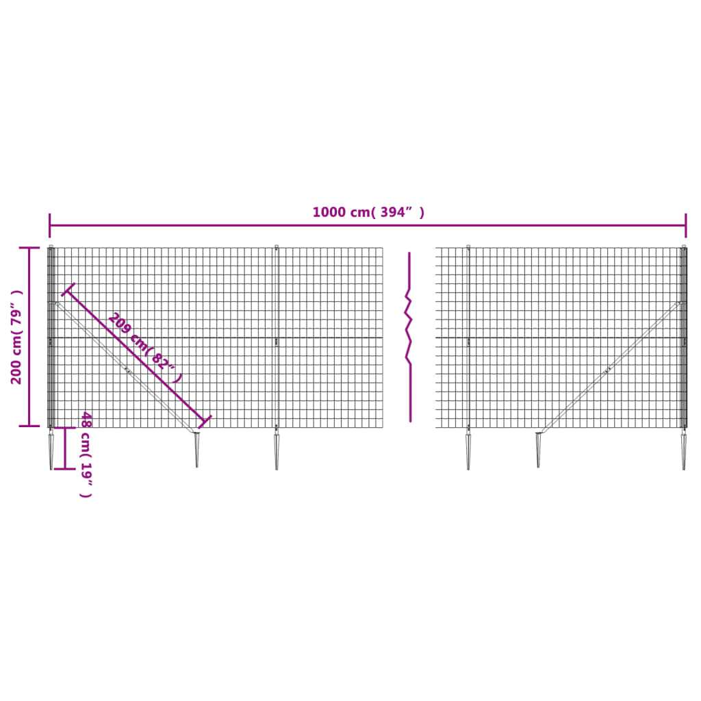 Berkfield Wire Mesh Fence with Spike Anchors Anthracite 2x10 m