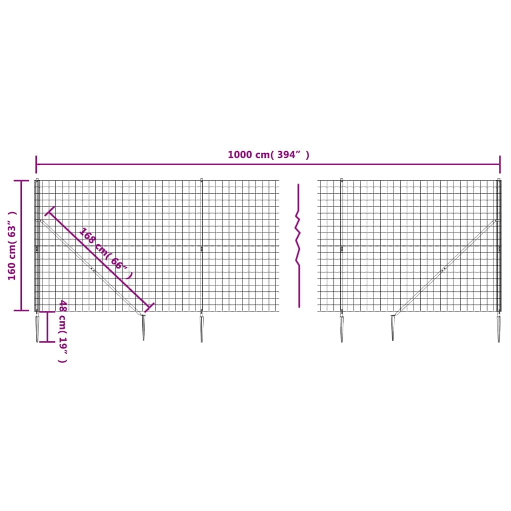 Berkfield Wire Mesh Fence with Spike Anchors Anthracite 1.6x10 m